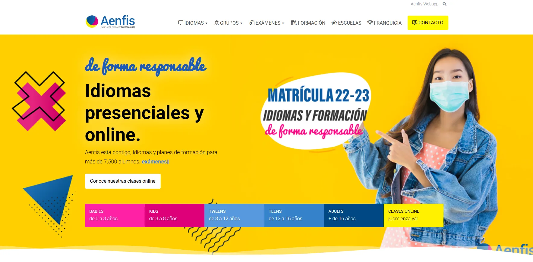 Captura del proyecto Aenfis - Centro de idiomas. Dirección general de marketing y expansión.