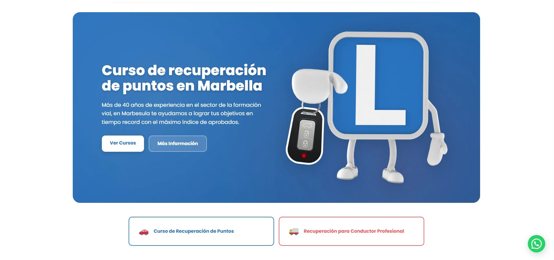 Captura del proyecto Cursos de Puntos Marbella - Plataforma completa de gestión de cursos de recuperación de puntos del carnet. S