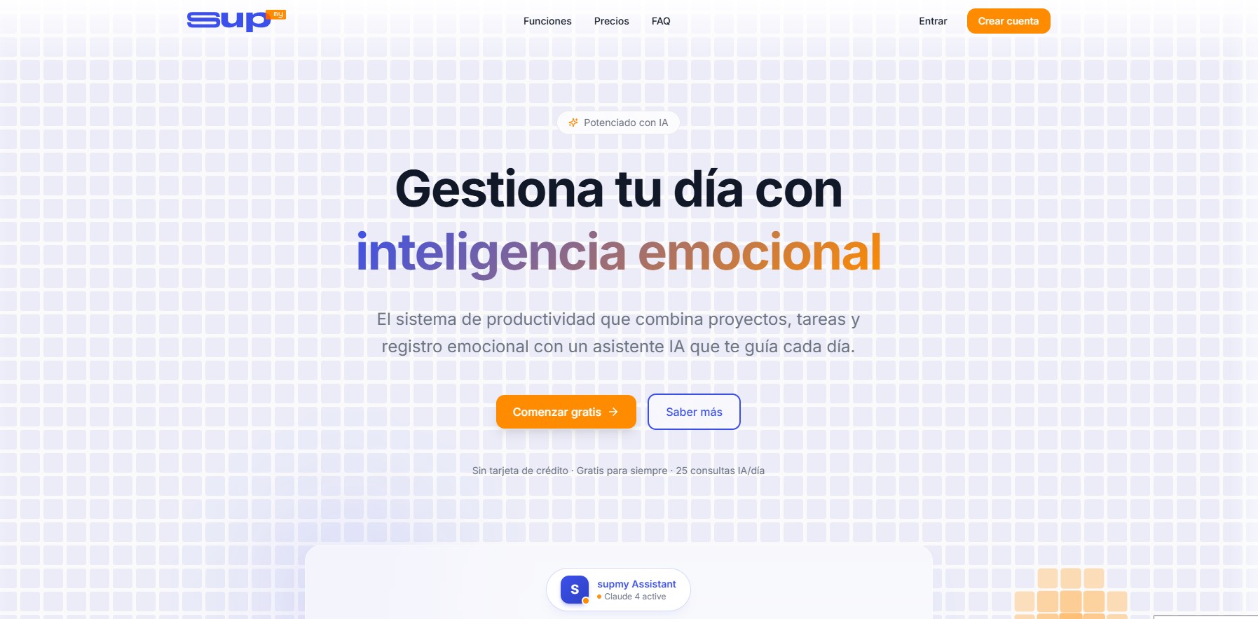 Captura del proyecto Supmy.app - Plataforma SaaS de productividad con inteligencia emocional. Combina gestión de 